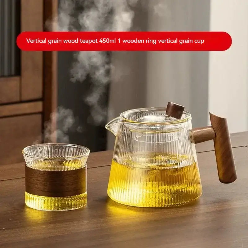 Glass Wood Handle 900ml Borosilicate Teapot