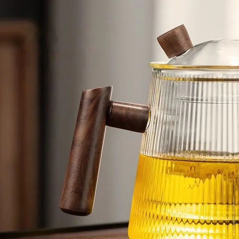 Glass Wood Handle 900ml Borosilicate Teapot