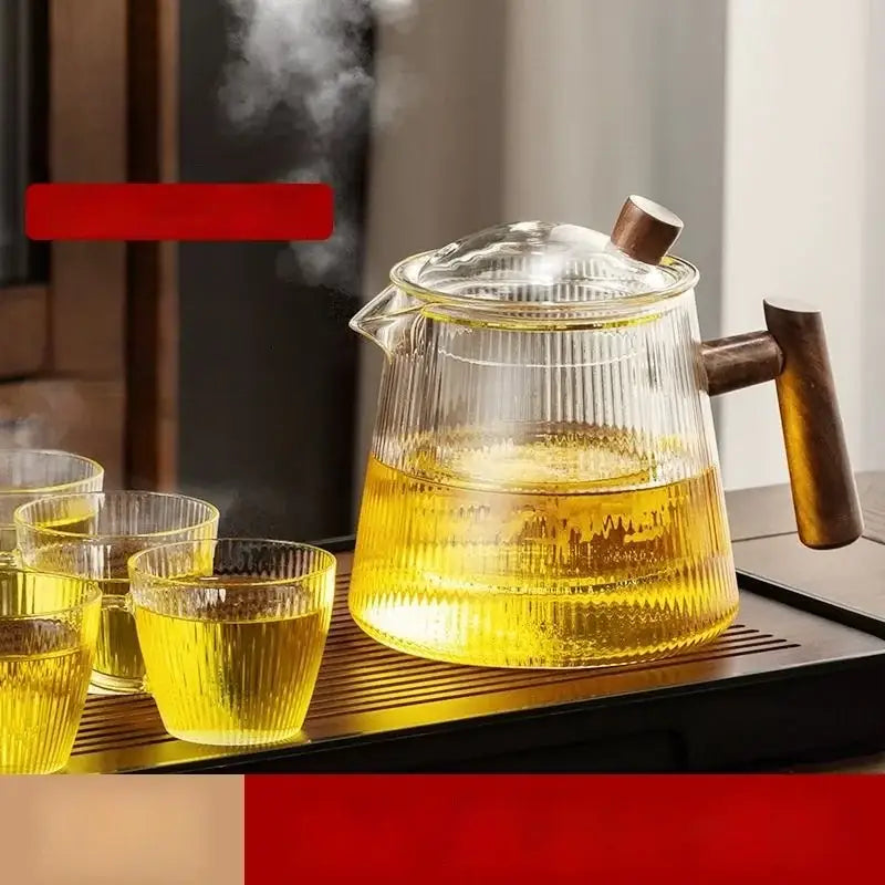 Glass Wood Handle 900ml Borosilicate Teapot
