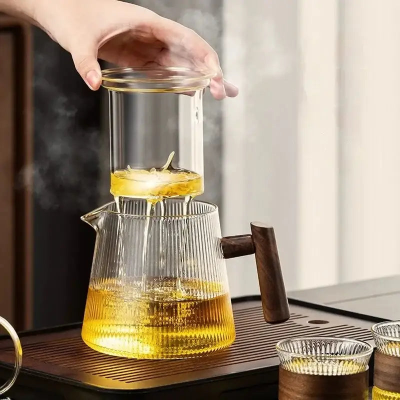 Glass Wood Handle 900ml Borosilicate Teapot