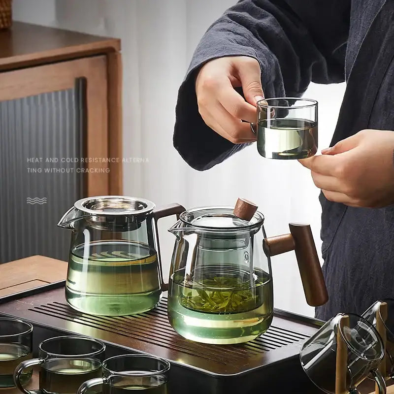 Glass Brown Handle Teapot