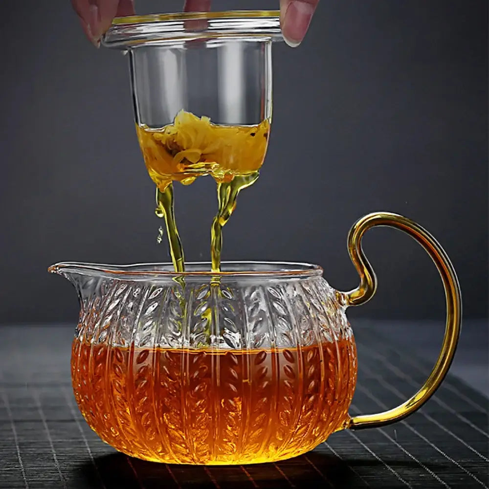 Glass Gold Handle Teapot