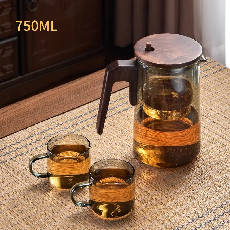 Glass Wood Handle 750ml Filter Kettle