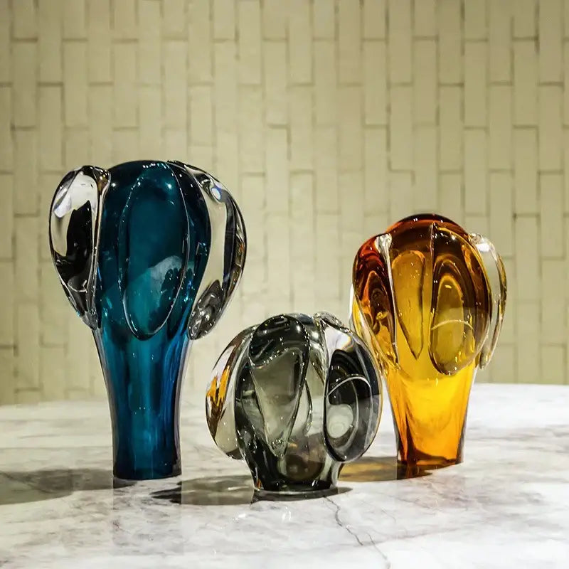 Blue Amber Cactus Glass Vase