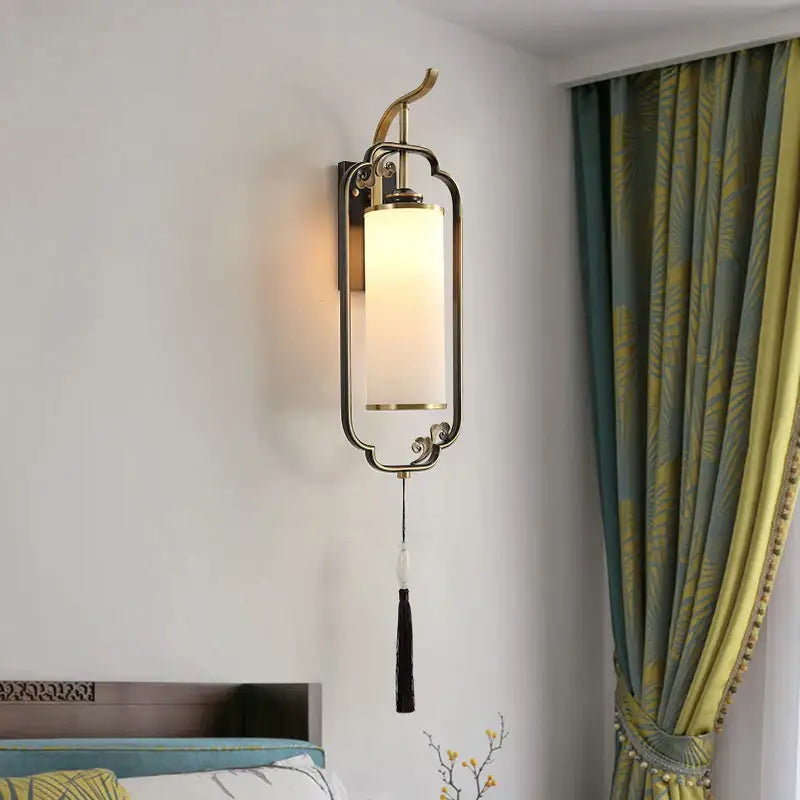 Brass Frosted Glass Living Room Wall Lamp