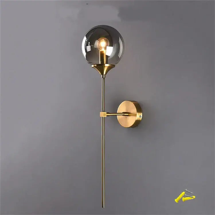 Brass Smoked Glass Bedroom Wall Lamp