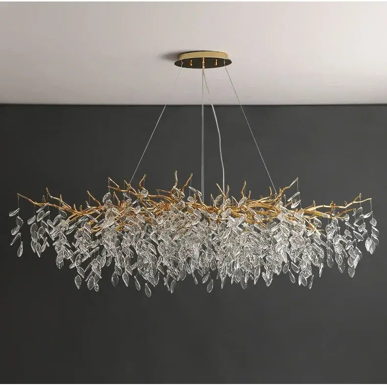 Gold Crystal LED Chandelier Adjustable Height