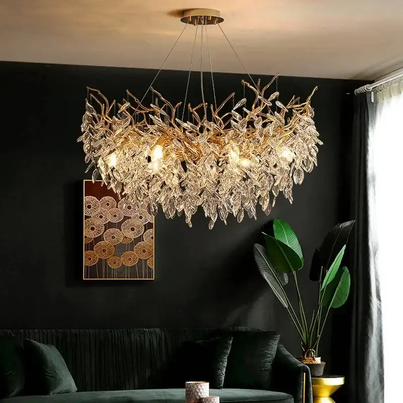 Gold Crystal LED Chandelier Adjustable Height