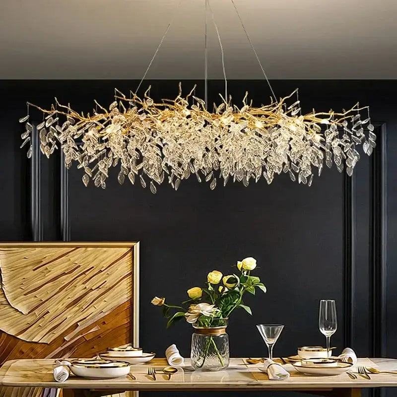 Gold Crystal LED Chandelier Adjustable Height
