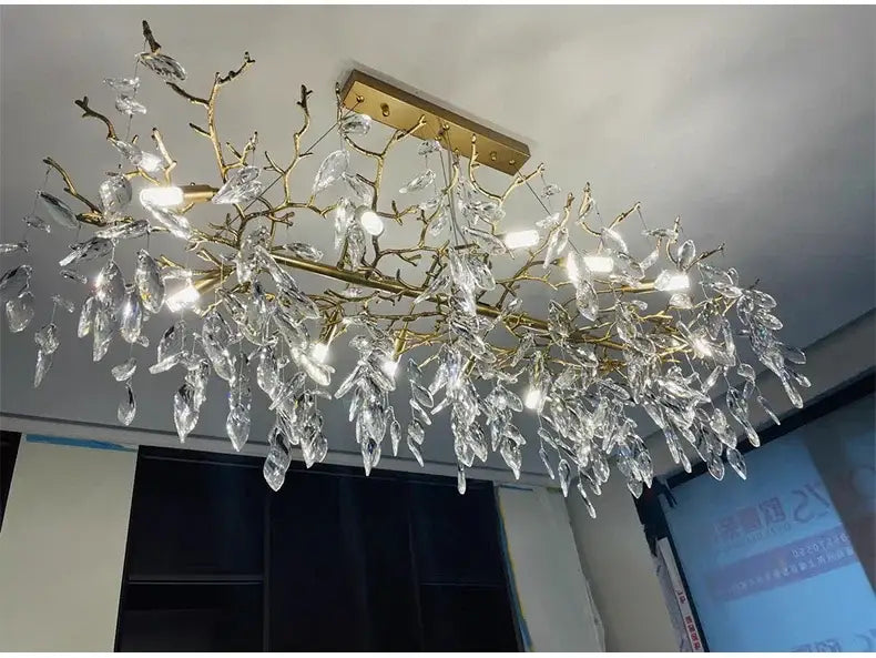 Gold Crystal LED Chandelier Adjustable Height