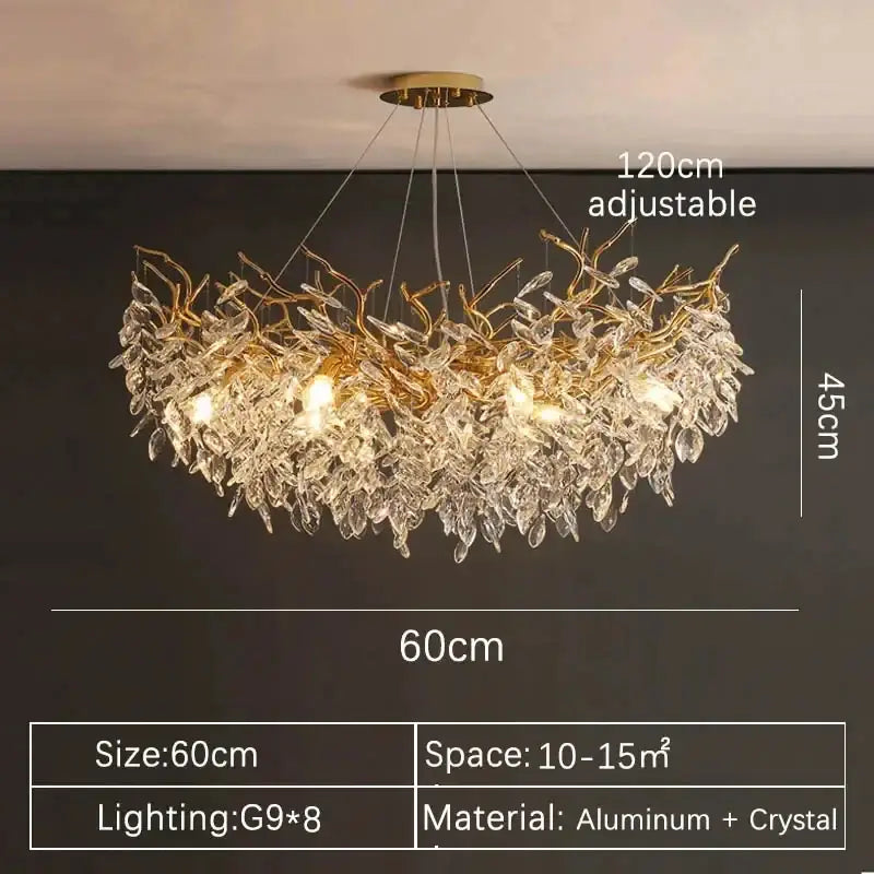 Gold Crystal LED Chandelier Adjustable Height