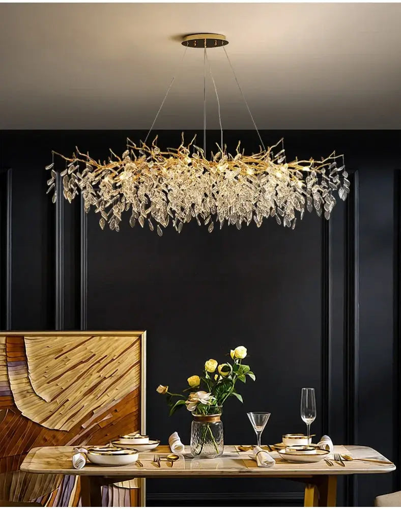 Gold Crystal LED Chandelier Adjustable Height