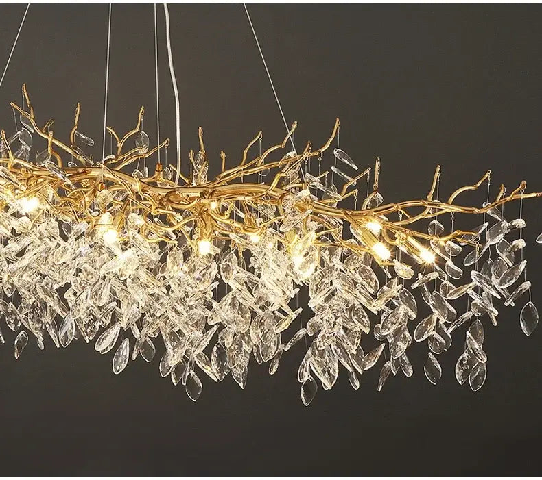 Gold Crystal LED Chandelier Adjustable Height