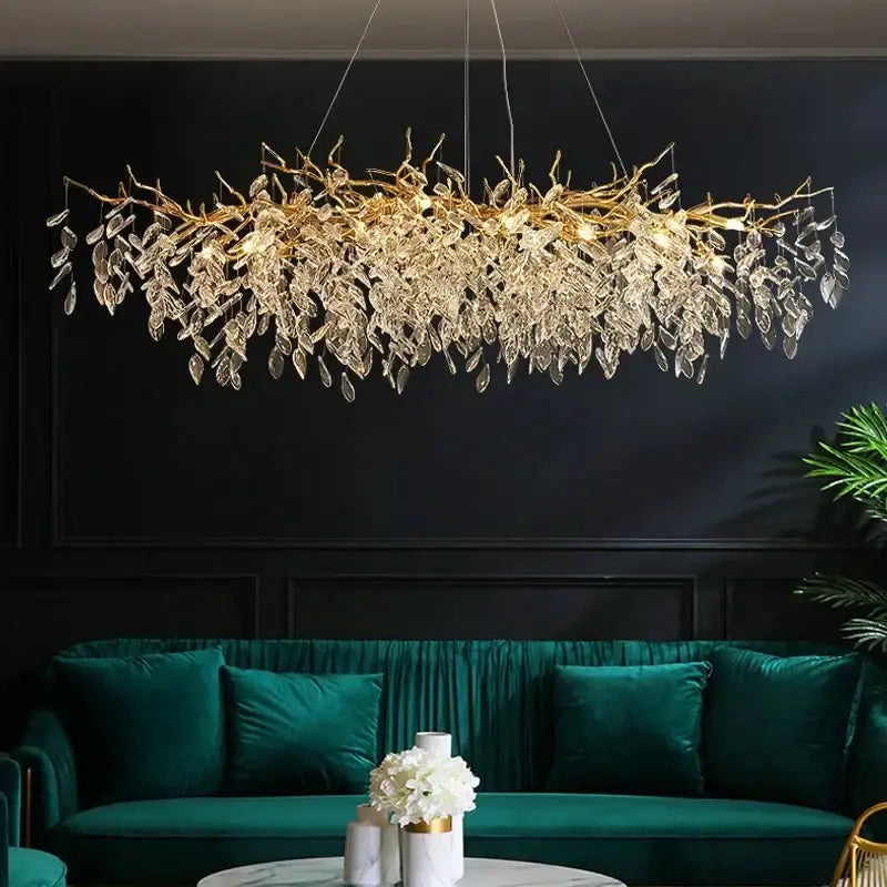 Gold Crystal LED Chandelier Adjustable Height