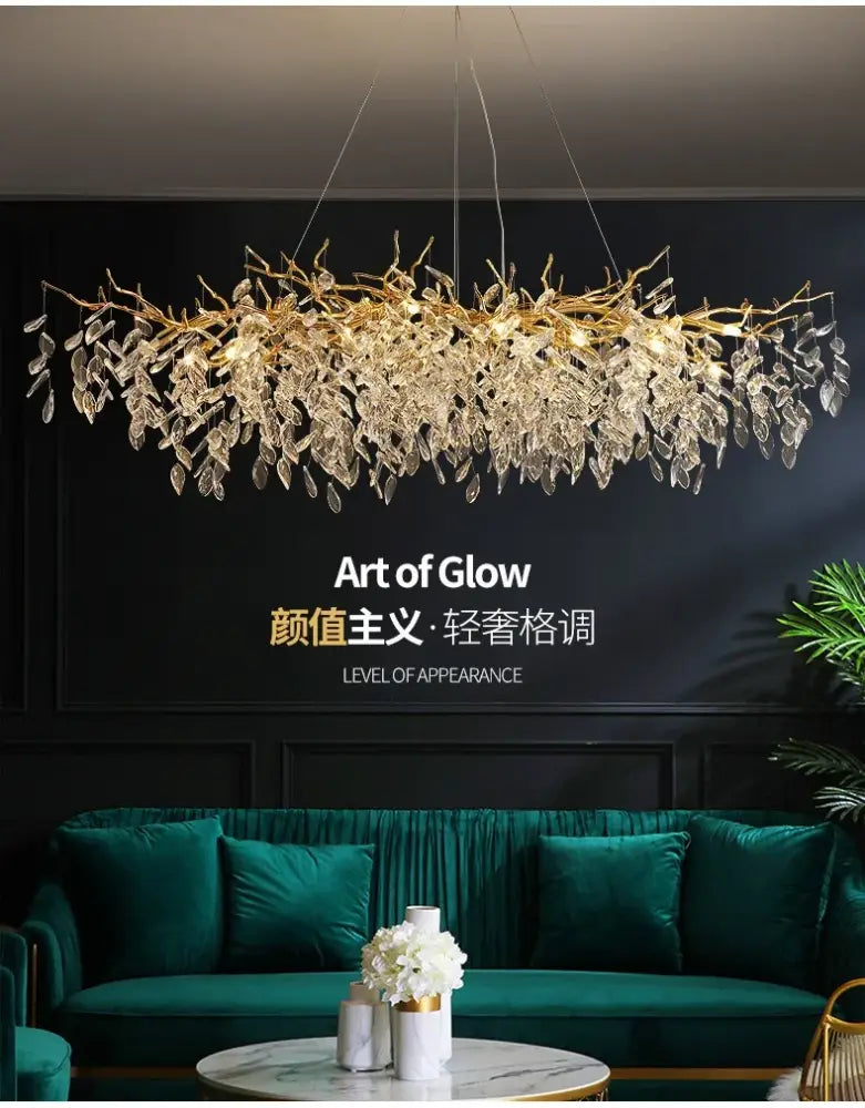 Gold Crystal LED Chandelier Adjustable Height