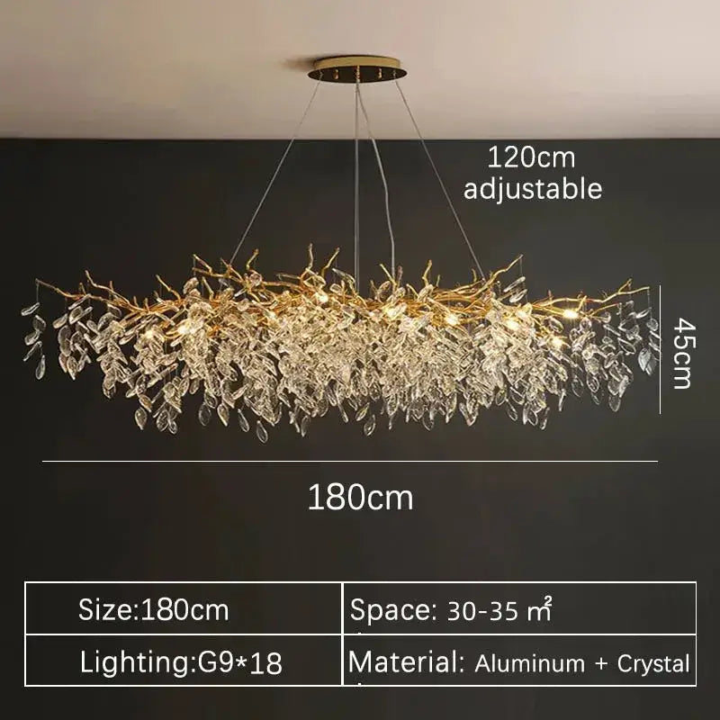 Gold Crystal LED Chandelier Adjustable Height
