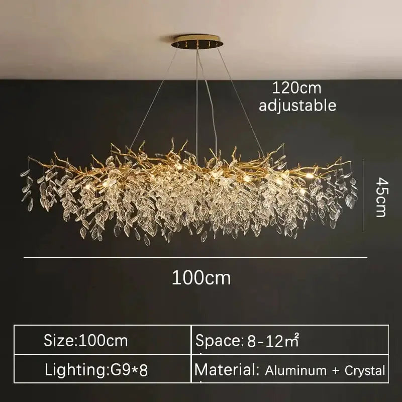 Gold Crystal LED Chandelier Adjustable Height