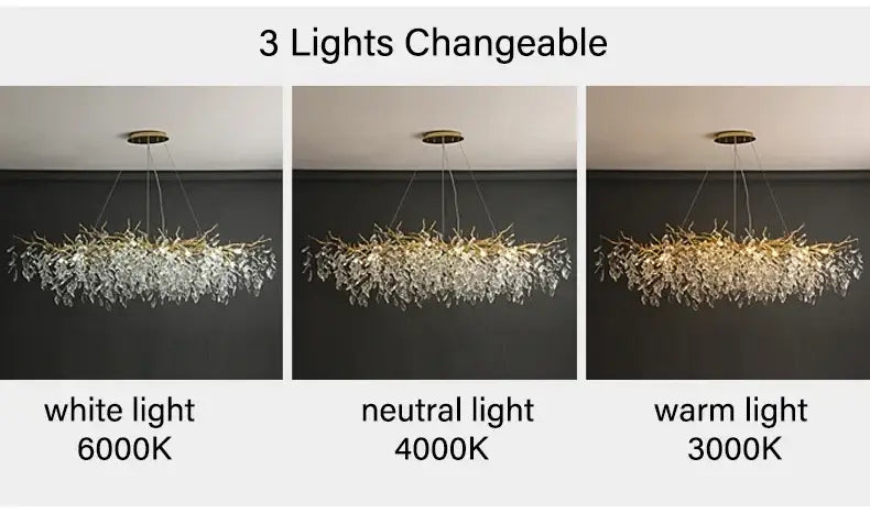 Gold Crystal LED Chandelier Adjustable Height