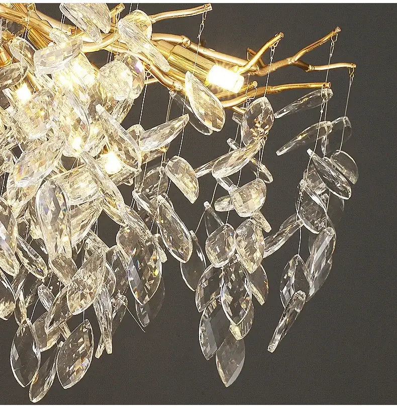 Gold Crystal LED Chandelier Adjustable Height
