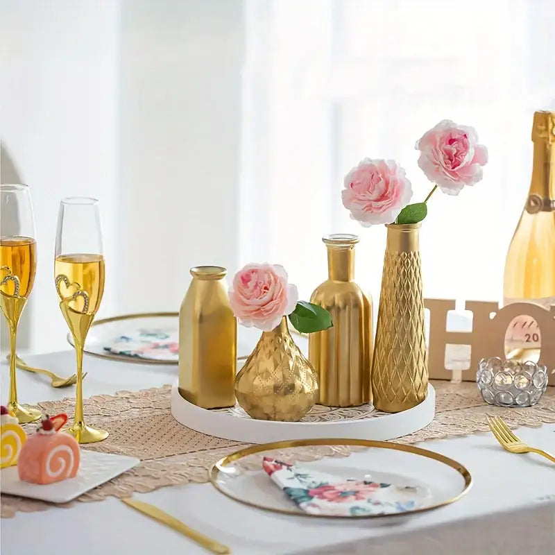 Gold Textured Glass Vase Set