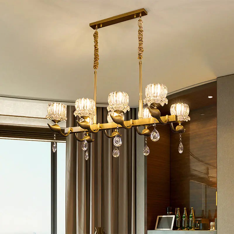 Gold Crystal Island Chandelier Eight-Head Clear