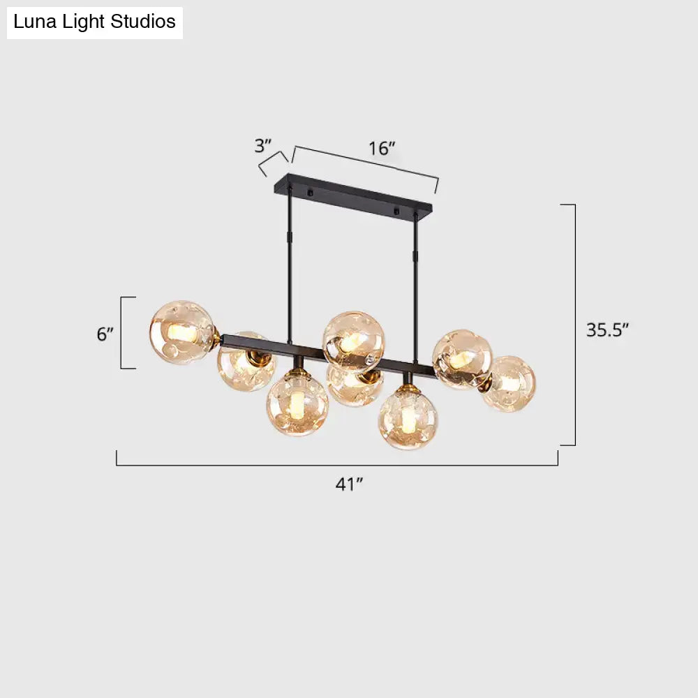 Black Gold Hand-Blown Glass Eight-Light Chandelier