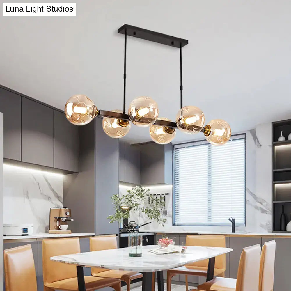 Black Gold Hand-Blown Glass Eight-Light Chandelier