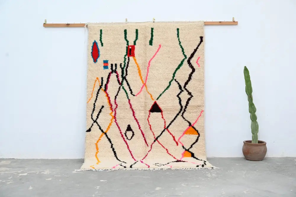 Beige Abstract Geometric Azilal Rug for Bedroom