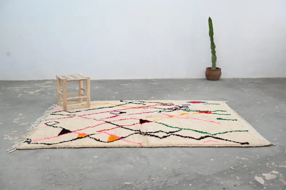 Beige Abstract Geometric Azilal Rug for Bedroom