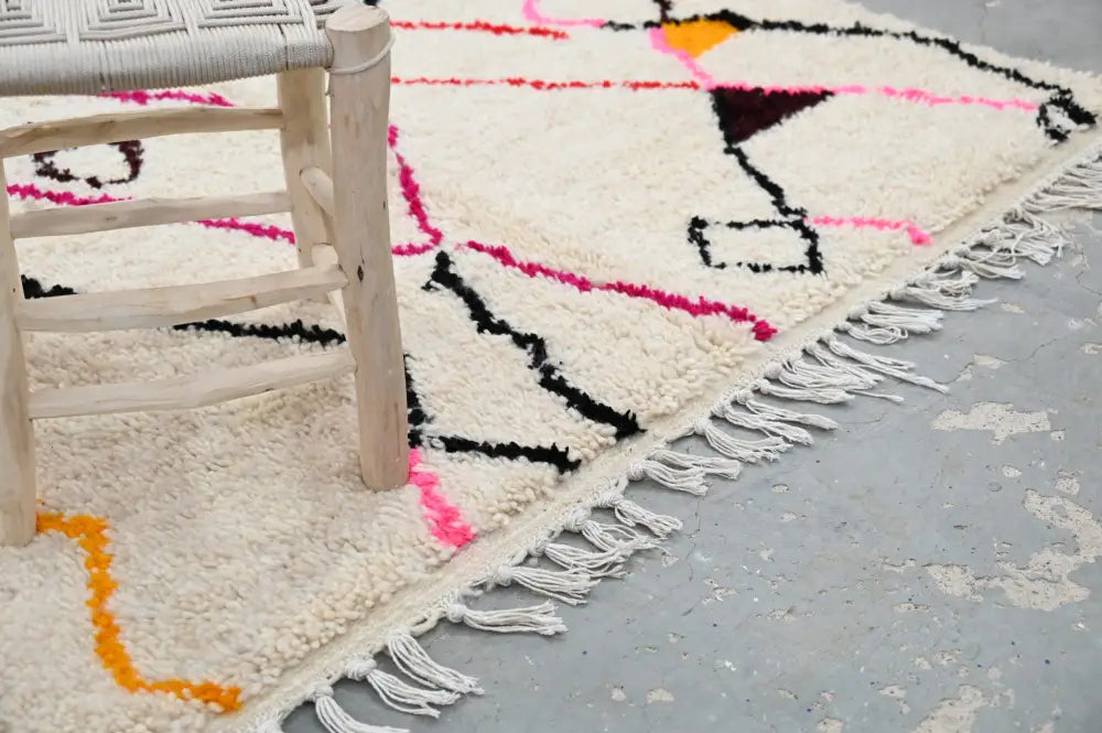 Beige Abstract Geometric Azilal Rug for Bedroom
