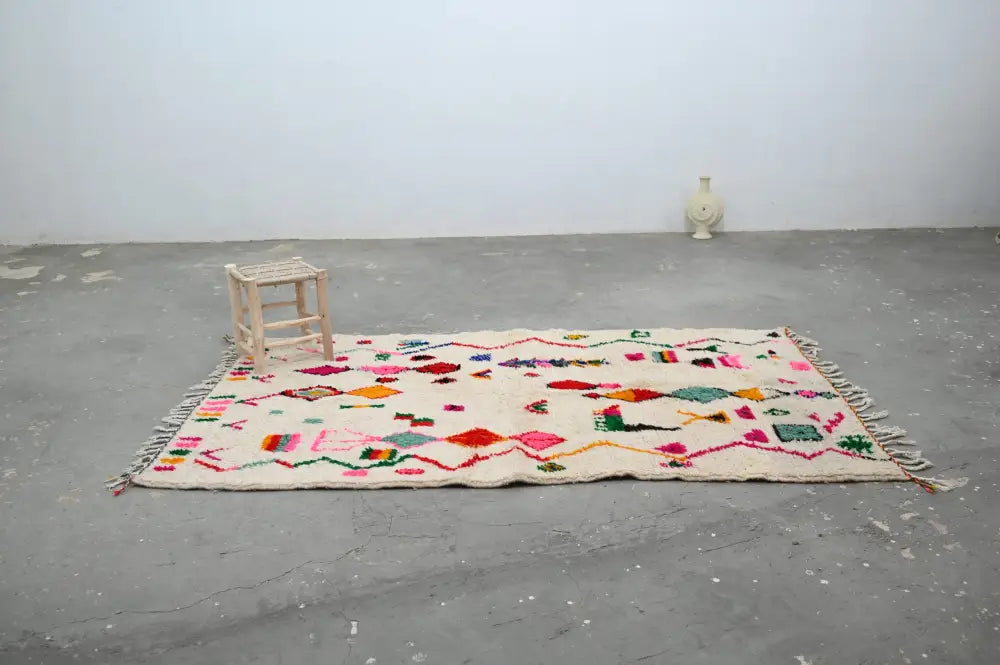 Beige Geometric Azilal Rug with Traditional Artistry