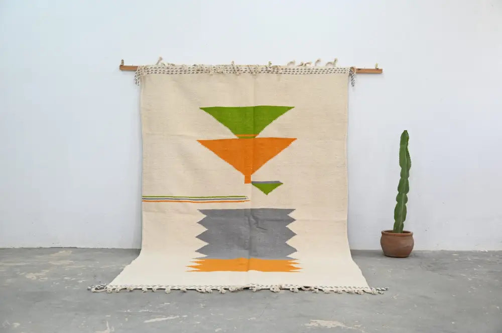 Beige Geometric Bedroom Rug