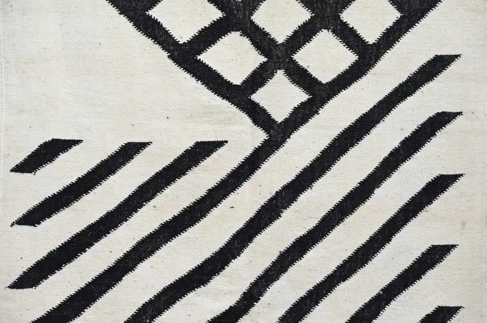 Beige Black Wool Rug