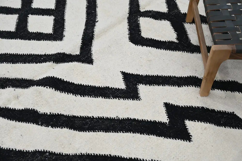 Beige Black Wool Rug