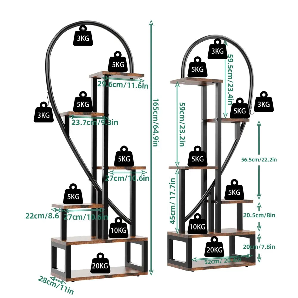 Heart-Shaped Wood Metal Plant Stand with Lights