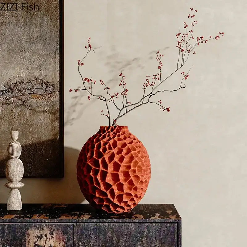 Terracotta Honeycomb Ceramic Vase