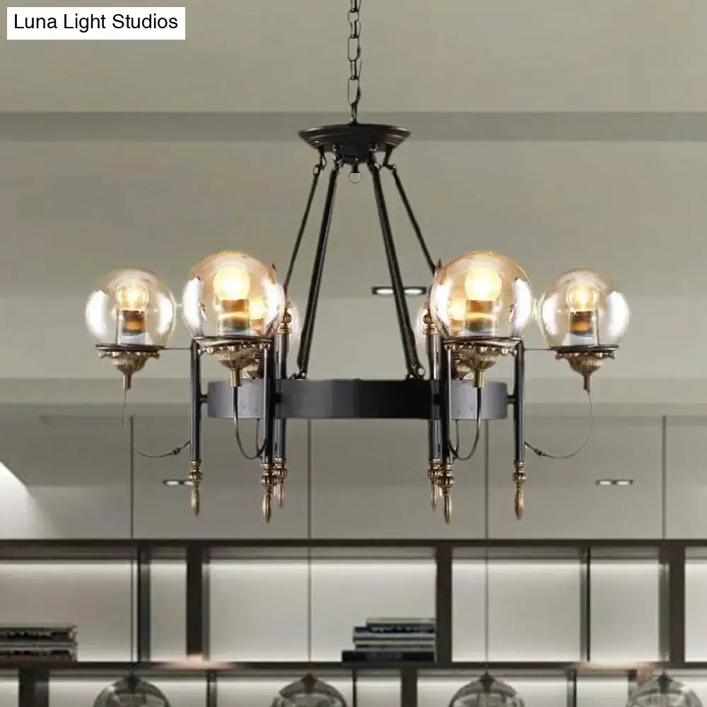 Black Gold Glass Globe Chandelier Industrial Style