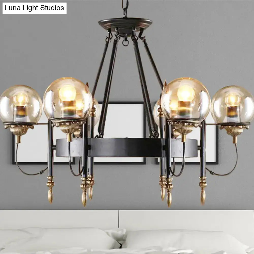 Black Gold Glass Globe Chandelier Industrial Style