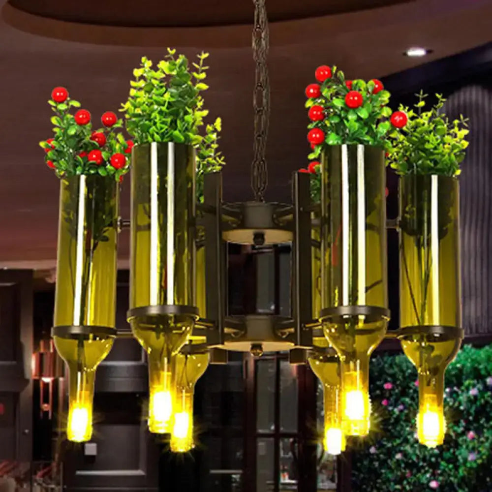 Green Glass Bottle Chandelier