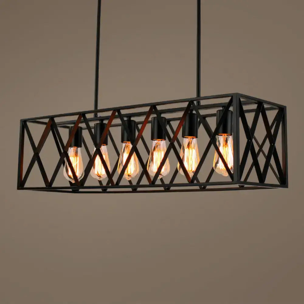 Black Rectangle Frame Six-Light Pendant