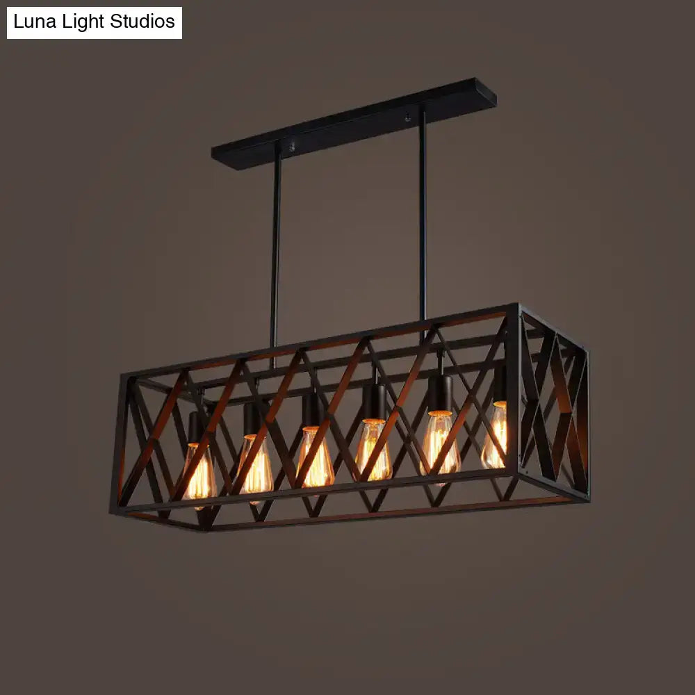 Black Rectangle Frame Six-Light Pendant