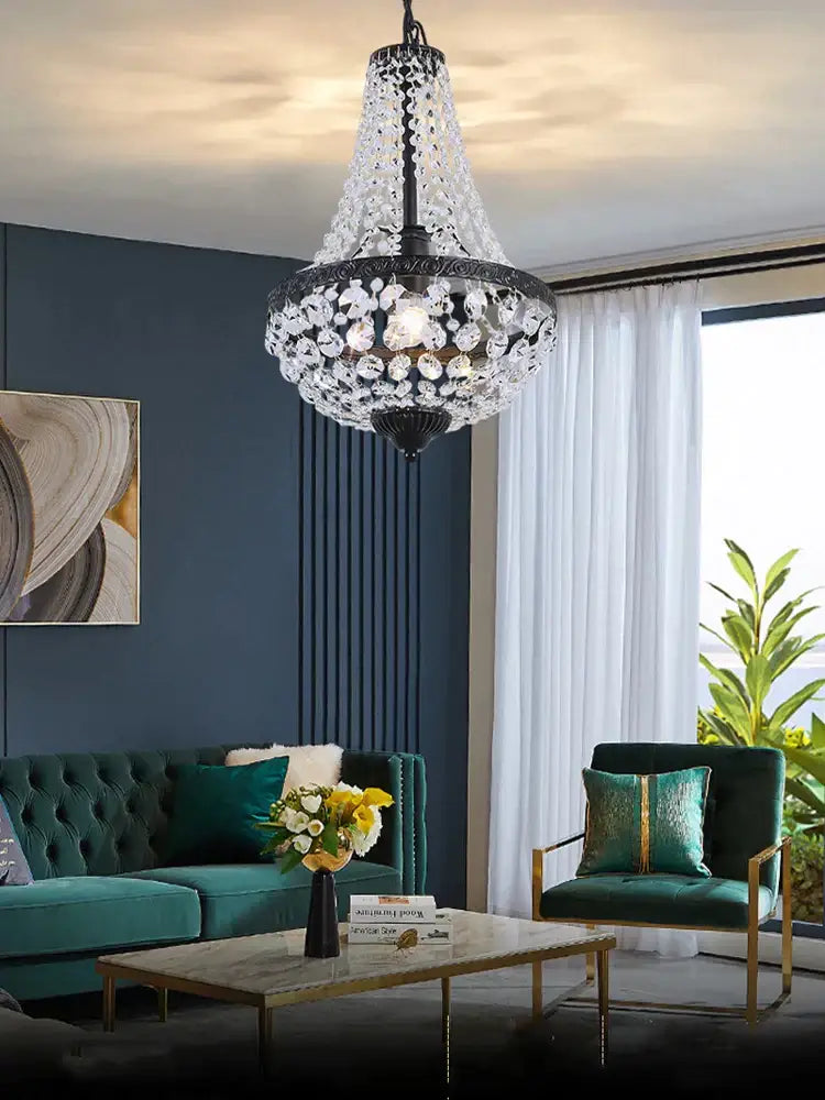 Black Crystal Chandelier Iron Art for Formal Dining