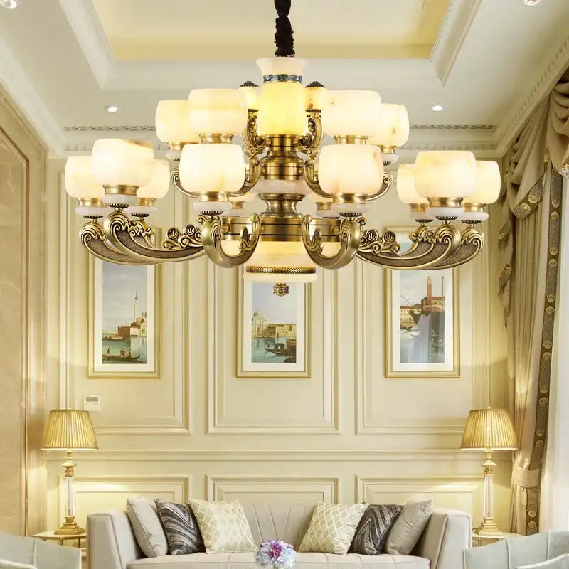 Jade Bronze Multi-Tier Chandelier