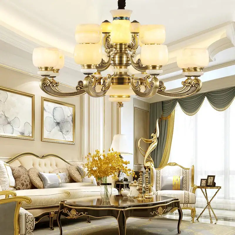 Jade Bronze Multi-Tier Chandelier