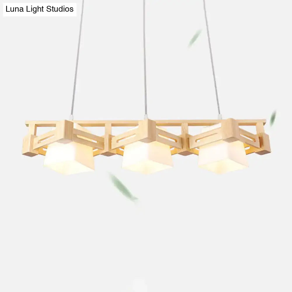 Wood Cream Glass Pendant Light