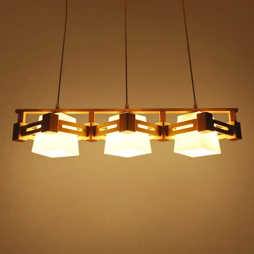 Wood Cream Glass Pendant Light