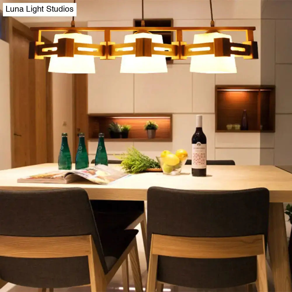 Wood Cream Glass Pendant Light