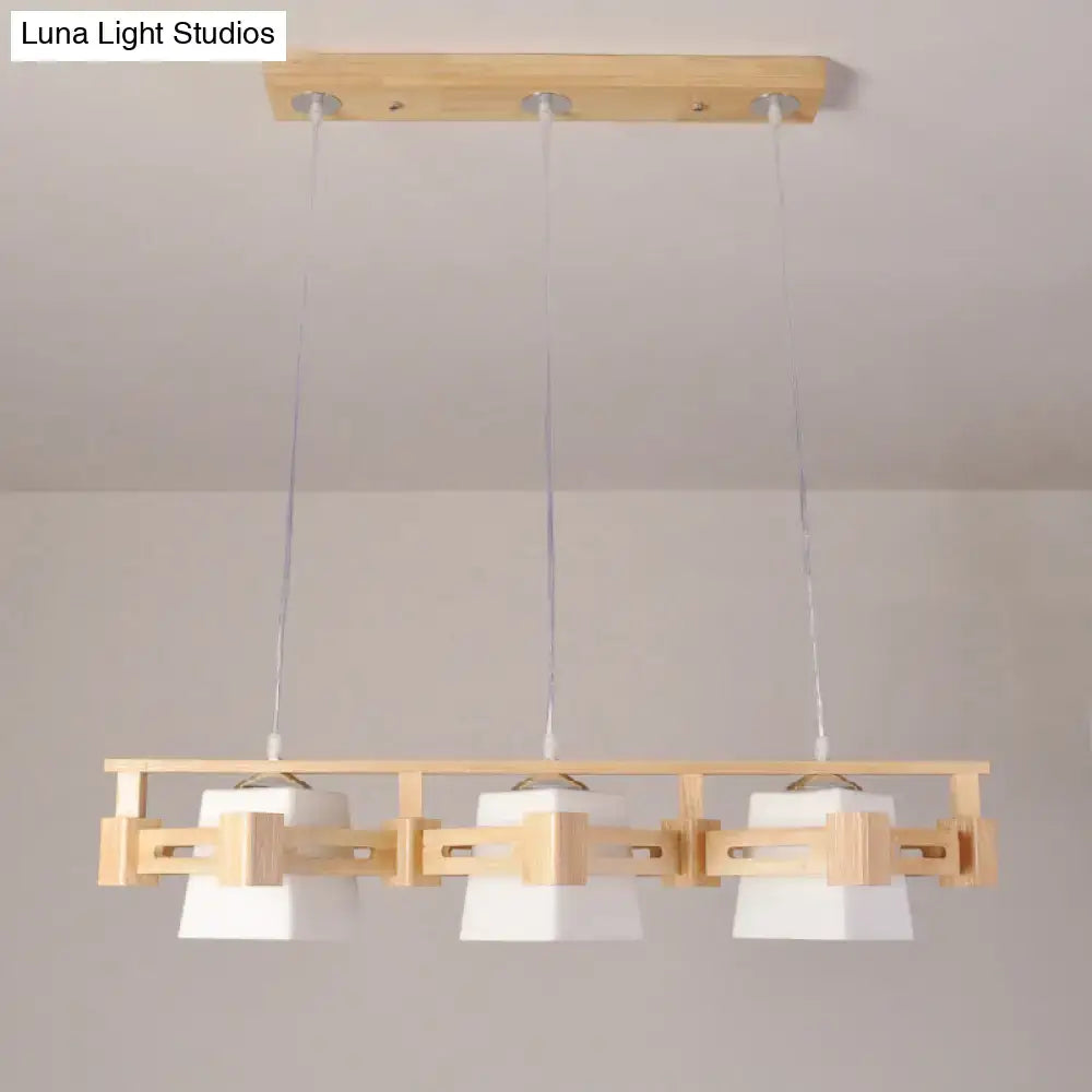 Wood Cream Glass Pendant Light