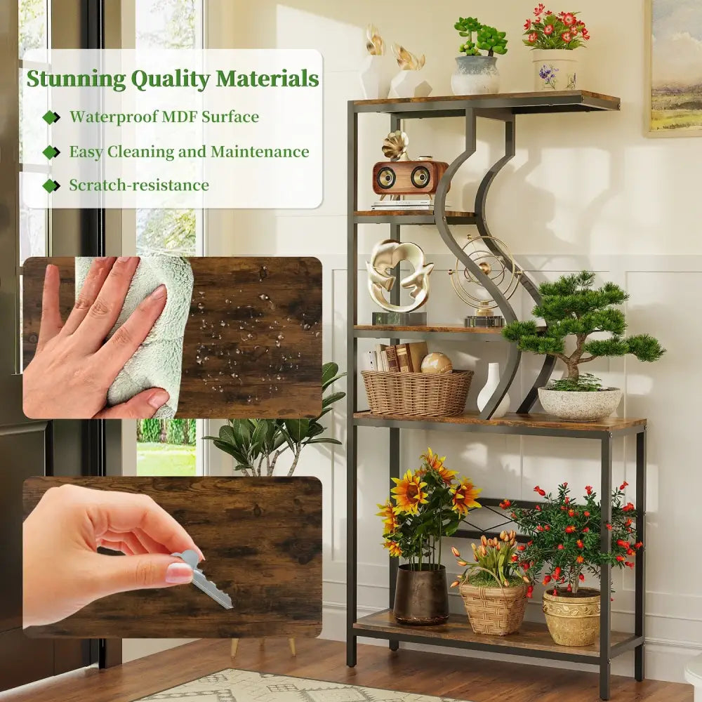 Industrial Black Wood Plant Stand Five-Tier