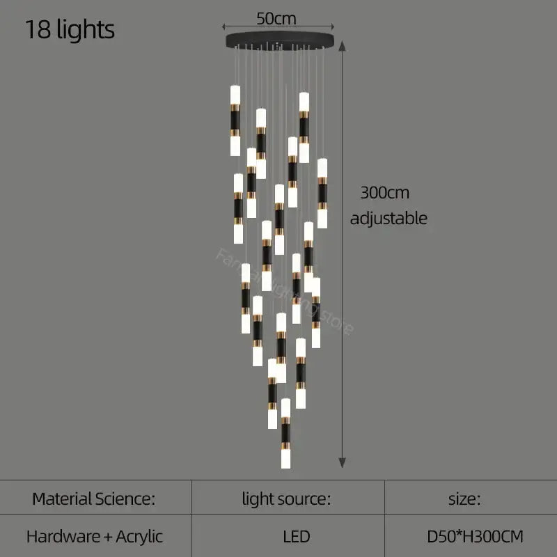 Gold Black 25-Light Stairway LED Pendant